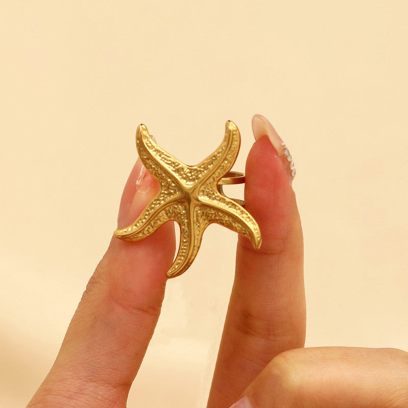 Gold Plated Anti Tarnish Stainless Steel Star Themed Ring