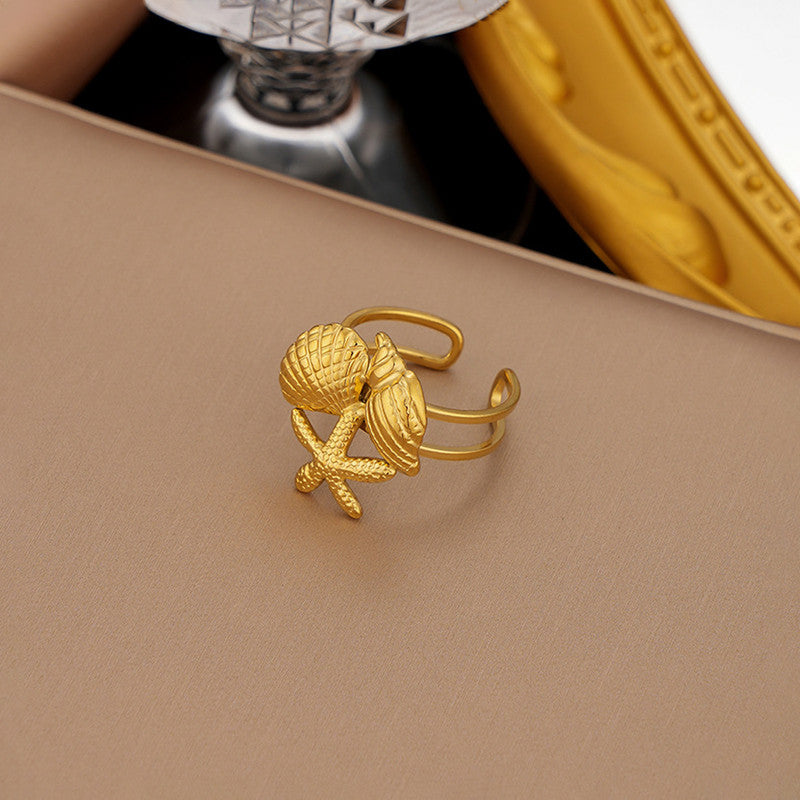 Gold Plated Anti Tarnish Stainless Steel Sea Shell Themed Ring