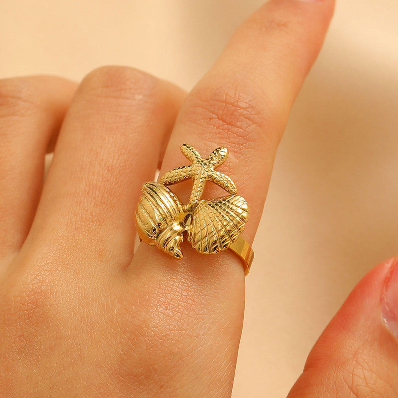 Gold Plated Anti Tarnish Stainless Steel Sea Shell Themed Ring