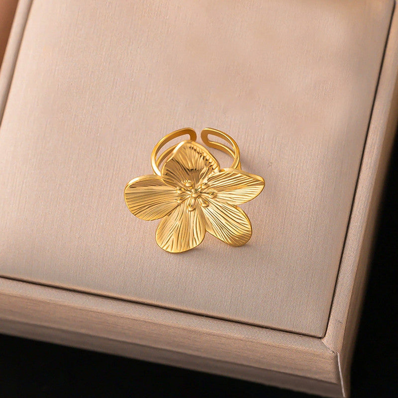 Gold Plated Anti Tarnish Stainless Steel Floral Themed Ring
