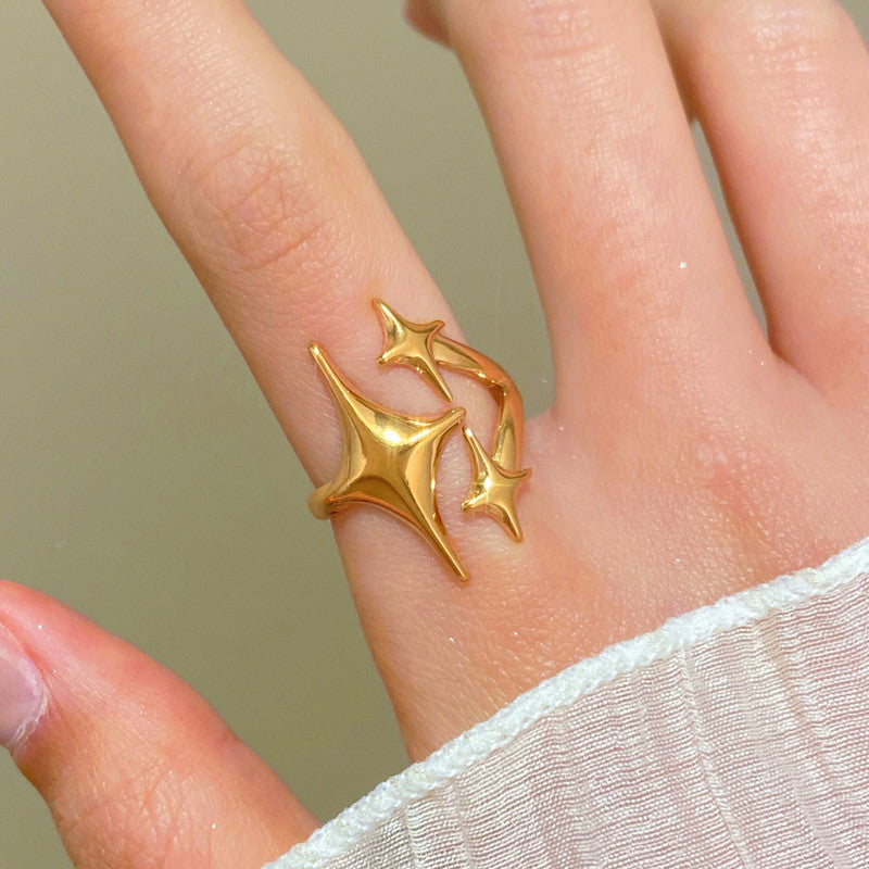 Gold Plated Anti Tarnish Stainless Steel Star Themed Ring