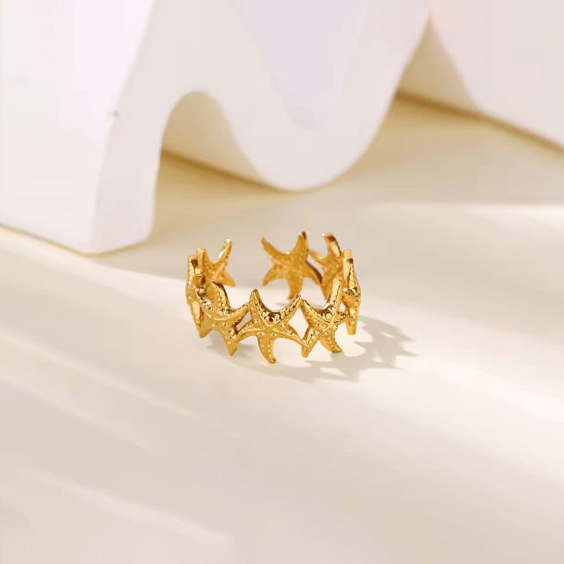 Gold Plated Anti Tarnish Stainless Steel Star Themed Contemporary Ring