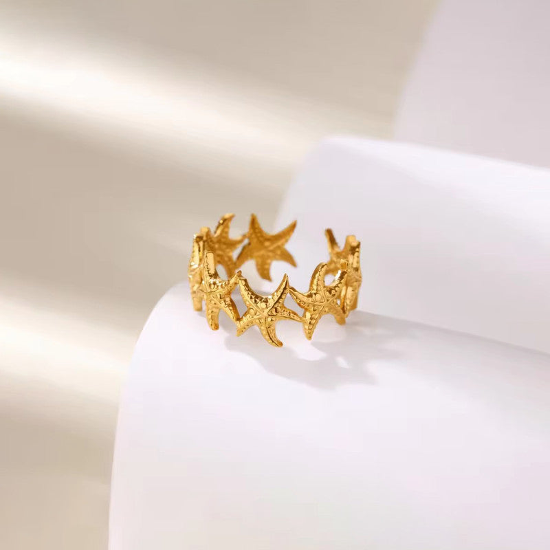 Gold Plated Anti Tarnish Stainless Steel Star Themed Contemporary Ring