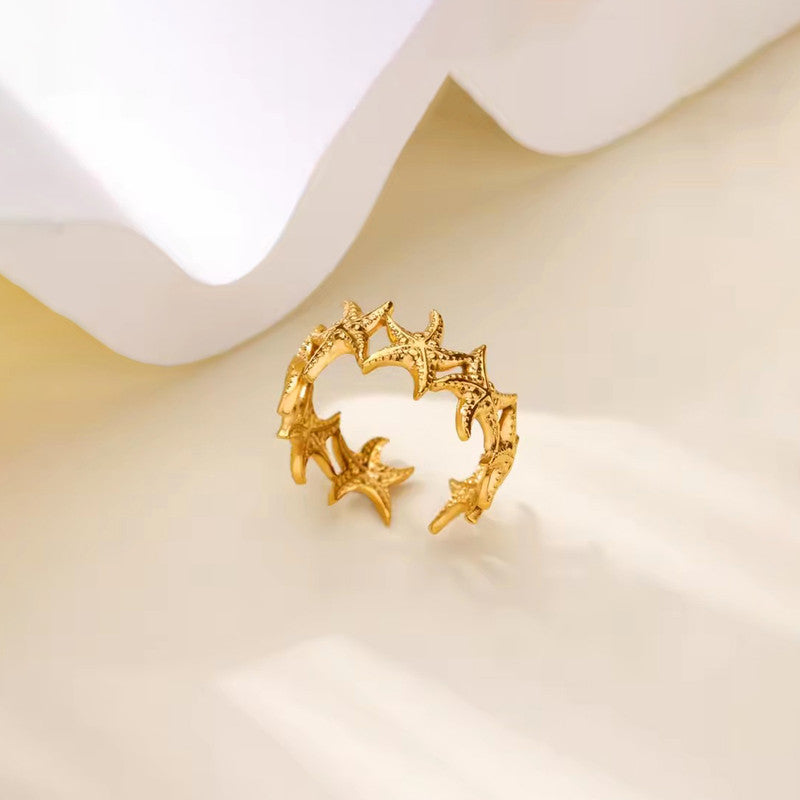 Gold Plated Anti Tarnish Stainless Steel Star Themed Contemporary Ring