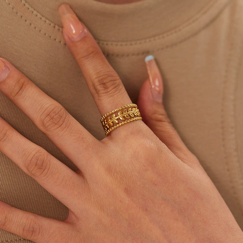 Gold-Plated Anti Tarnish Stainless Steel Contemporary Adjustable Ring
