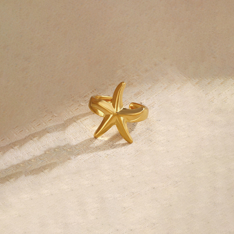 Gold-Plated Anti Tarnish Stainless Steel Star Themed Adjustable Ring