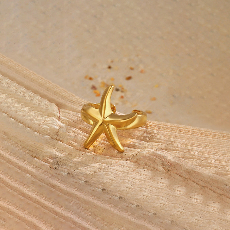 Gold-Plated Anti Tarnish Stainless Steel Star Themed Adjustable Ring