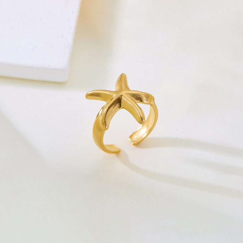 Gold-Plated Anti Tarnish Stainless Steel Star Themed Adjustable Ring