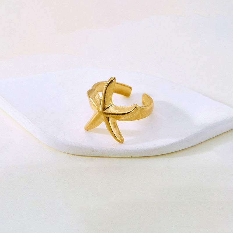 Gold-Plated Anti Tarnish Stainless Steel Star Themed Adjustable Ring