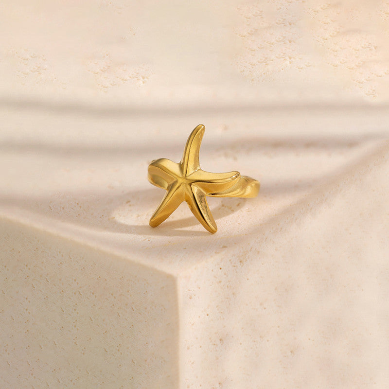 Gold-Plated Anti Tarnish Stainless Steel Star Themed Adjustable Ring