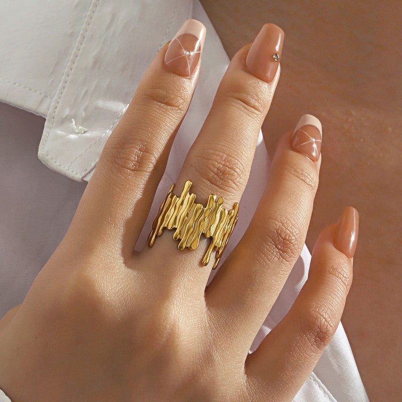 Gold-Plated Anti Tarnish Stainless Steel Contemporary Adjustable Ring