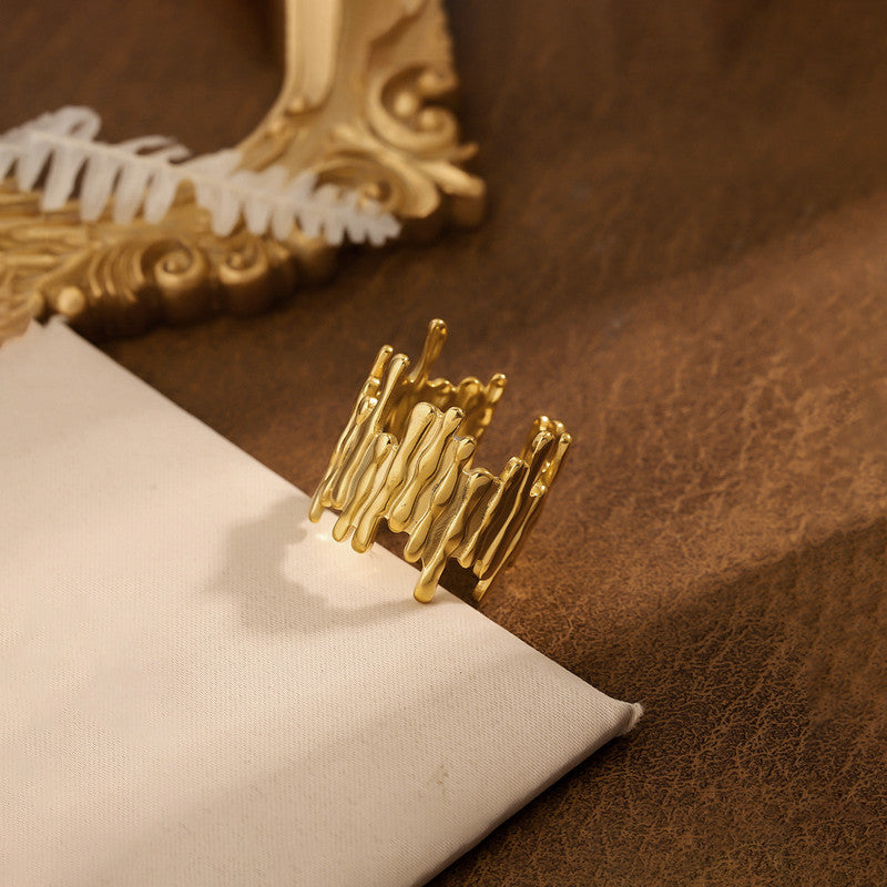 Gold-Plated Anti Tarnish Stainless Steel Contemporary Adjustable Ring