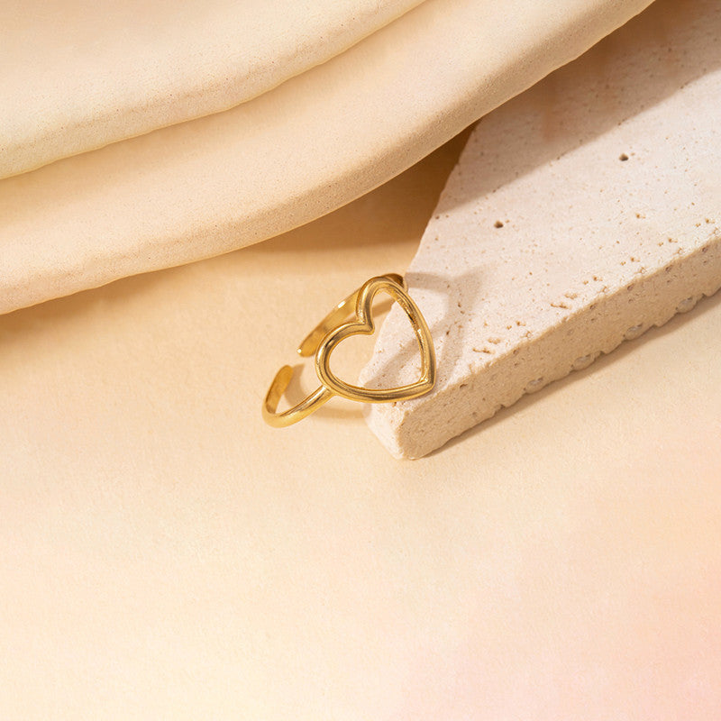 Gold-Plated Anti Tarnish Stainless Steel Heart Themed Adjustable Ring