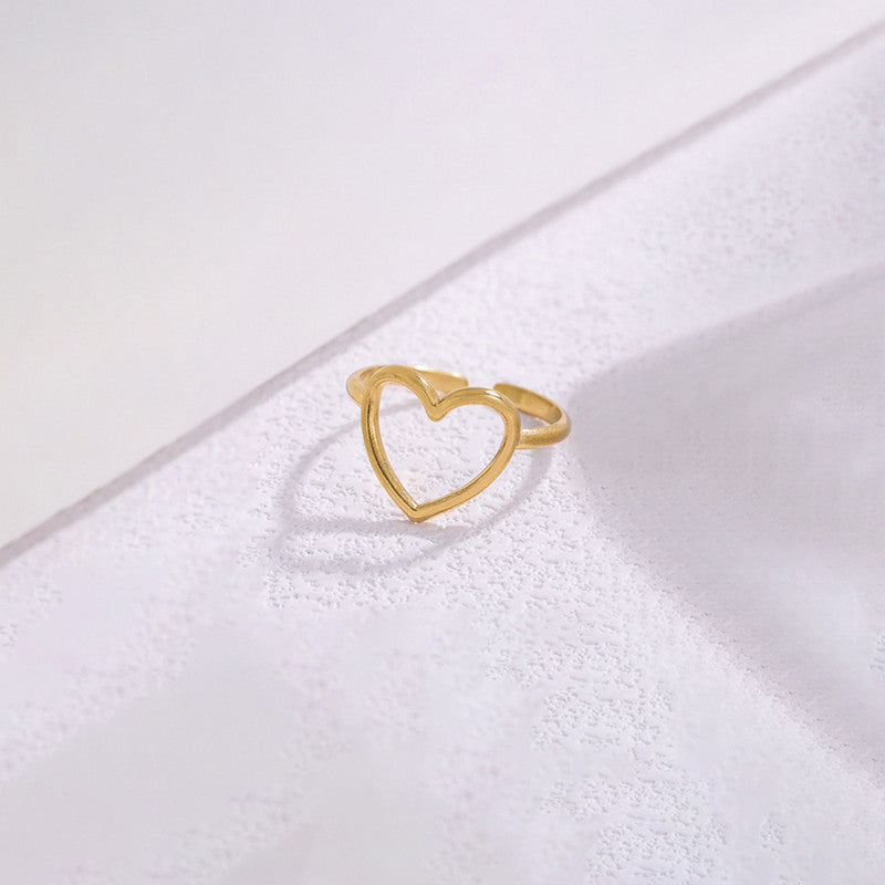 Gold-Plated Anti Tarnish Stainless Steel Heart Themed Adjustable Ring