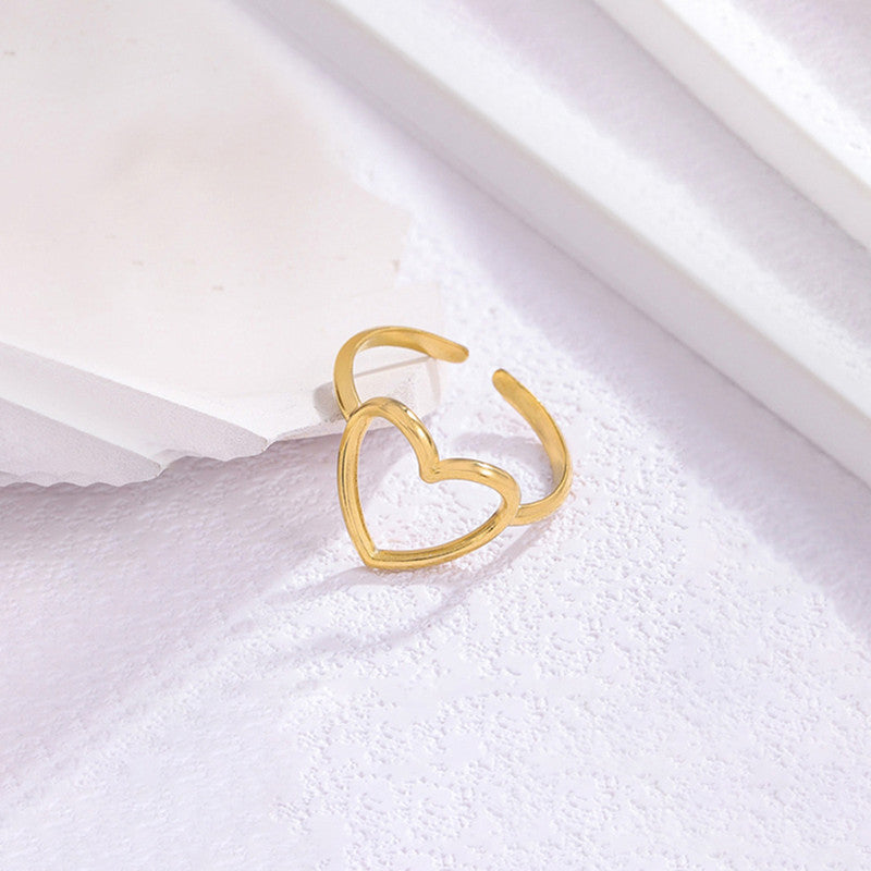Gold-Plated Anti Tarnish Stainless Steel Heart Themed Adjustable Ring