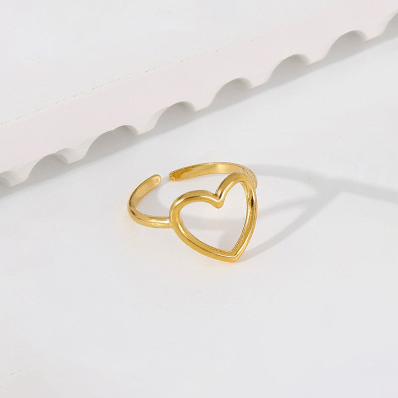 Gold-Plated Anti Tarnish Stainless Steel Heart Themed Adjustable Ring