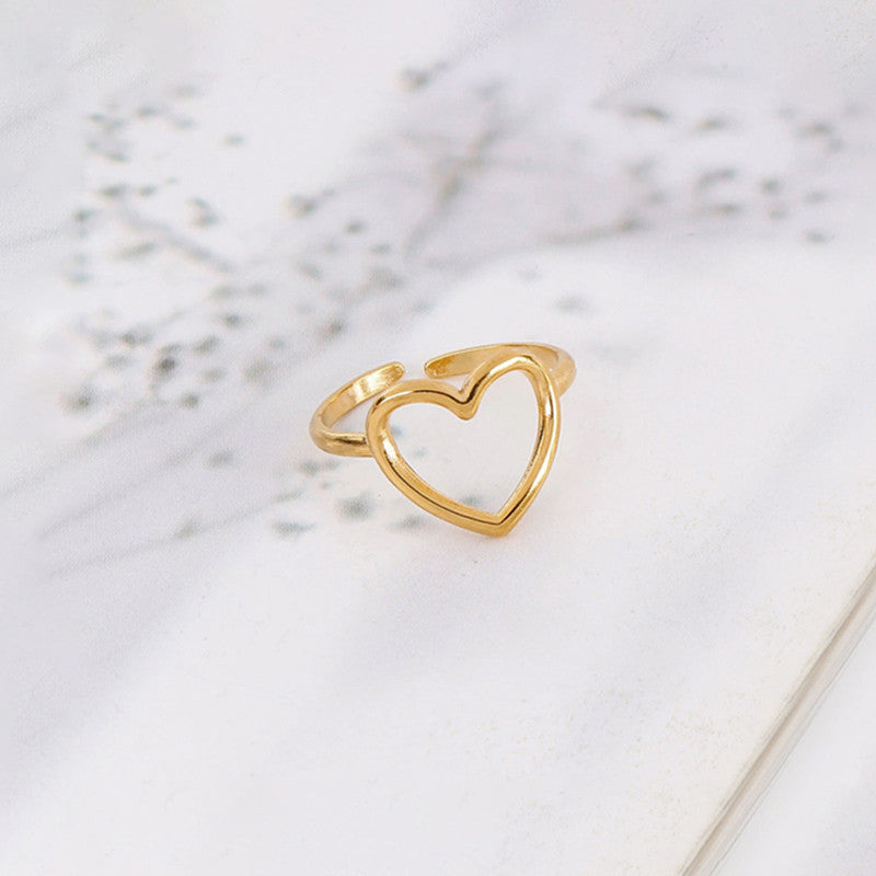 Gold-Plated Anti Tarnish Stainless Steel Heart Themed Adjustable Ring