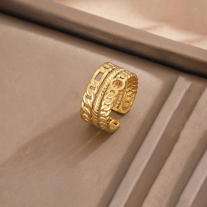 Gold-Plated Anti Tarnish Stainless Steel Contemporary Adjustable Ring