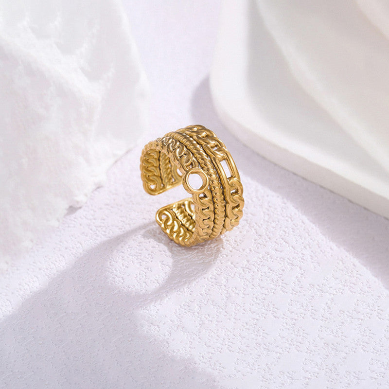 Gold-Plated Anti Tarnish Stainless Steel Contemporary Adjustable Ring