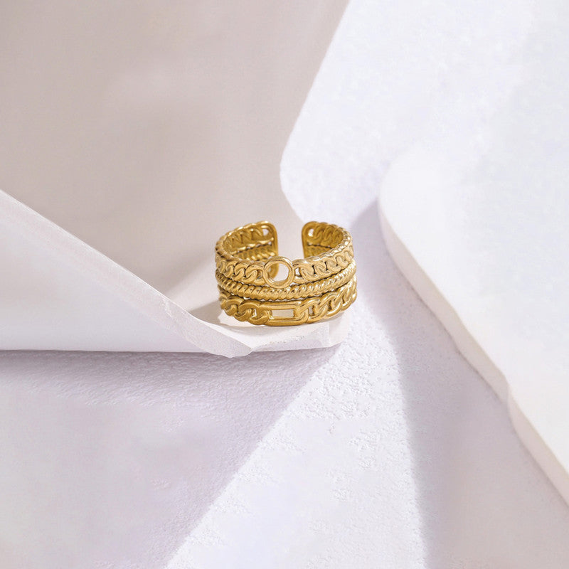 Gold-Plated Anti Tarnish Stainless Steel Contemporary Adjustable Ring