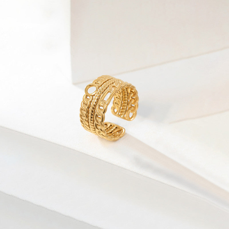 Gold-Plated Anti Tarnish Stainless Steel Contemporary Adjustable Ring