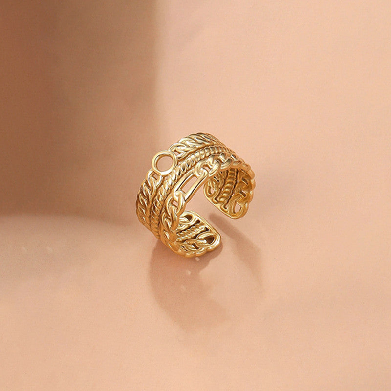 Gold-Plated Anti Tarnish Stainless Steel Contemporary Adjustable Ring