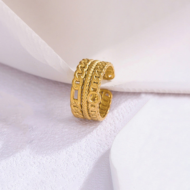 Gold-Plated Anti Tarnish Stainless Steel Contemporary Adjustable Ring