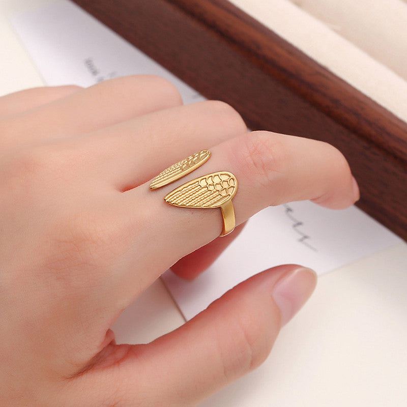 Gold-Plated Anti Tarnish Stainless Steel Wings of Hope Themed Adjustable Ring