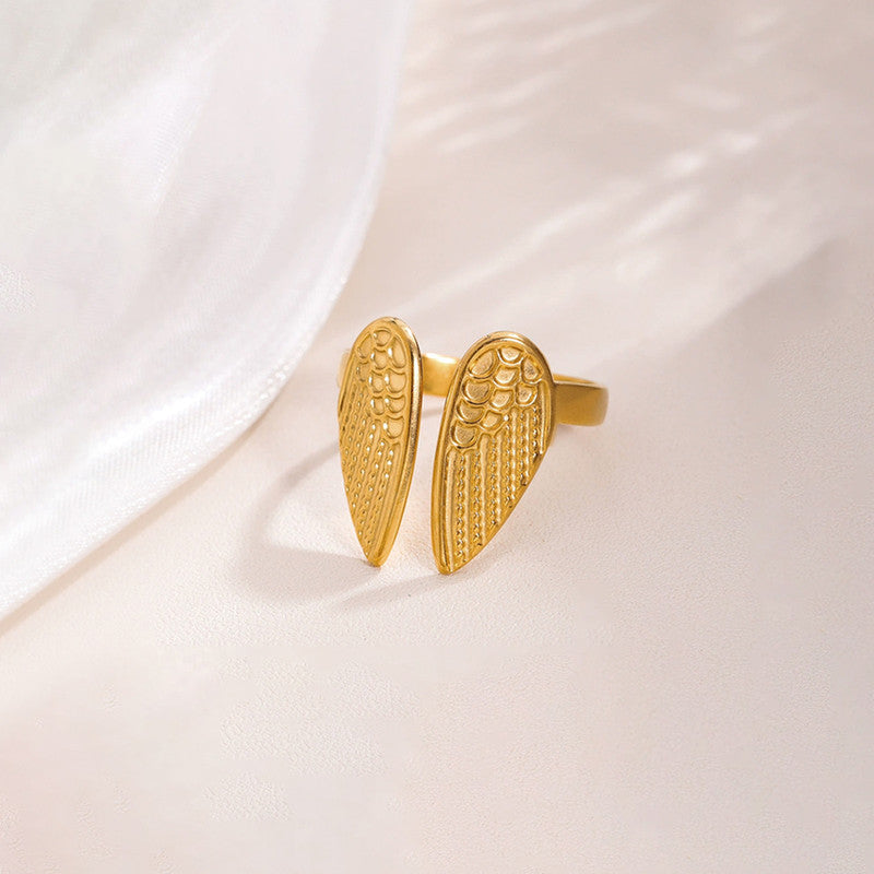 Gold-Plated Anti Tarnish Stainless Steel Wings of Hope Themed Adjustable Ring