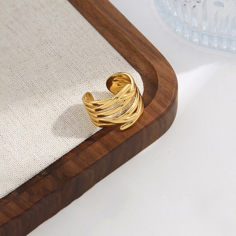 Gold-Plated Anti Tarnish Stainless Steel Contemporary Adjustable Ring