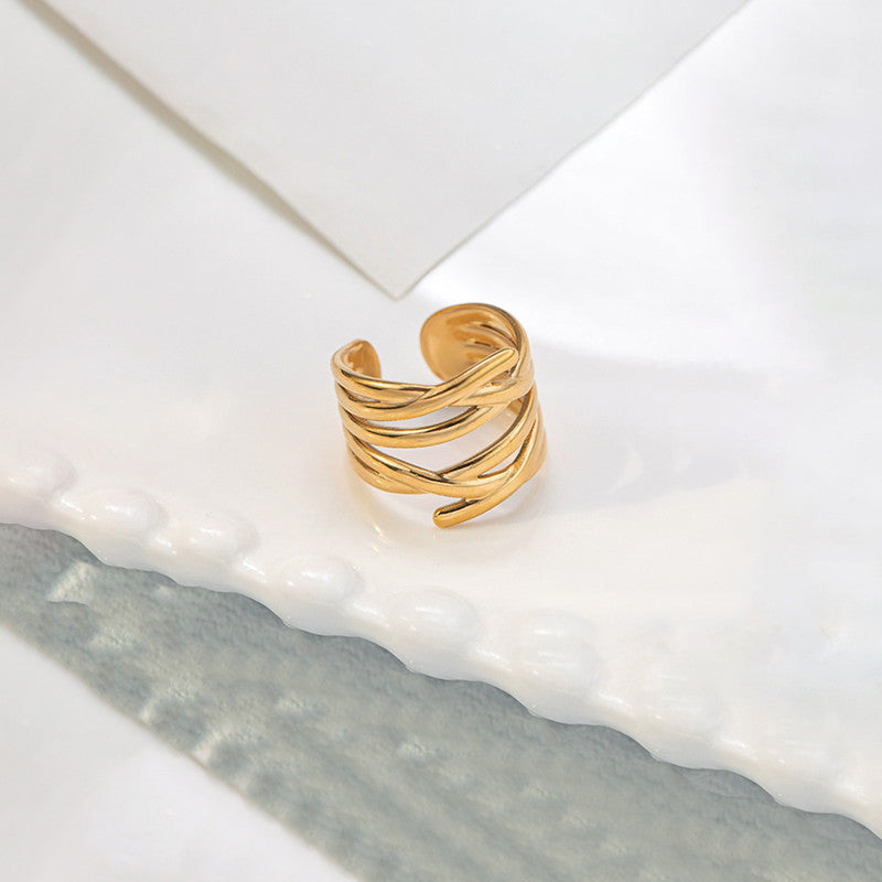 Gold-Plated Anti Tarnish Stainless Steel Contemporary Adjustable Ring