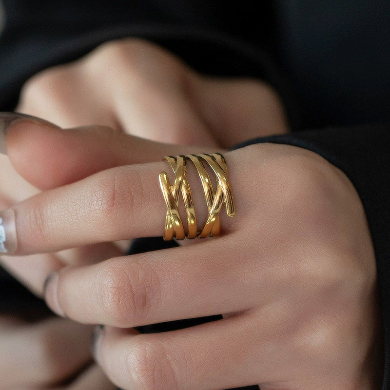 Gold-Plated Anti Tarnish Stainless Steel Contemporary Adjustable Ring