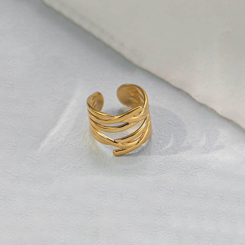 Gold-Plated Anti Tarnish Stainless Steel Contemporary Adjustable Ring