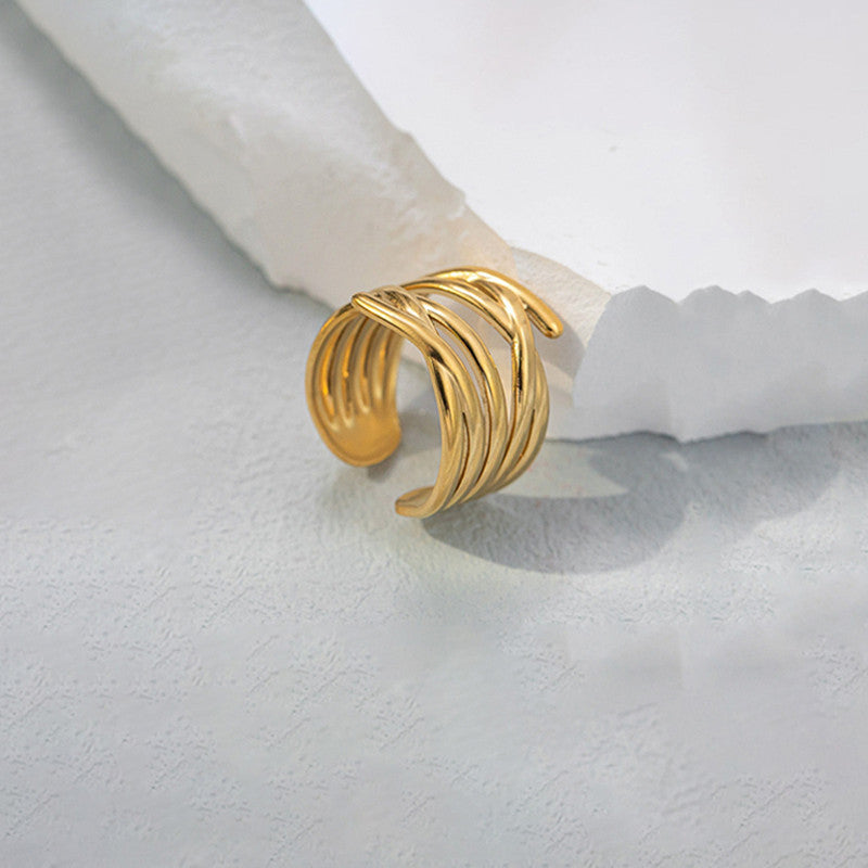 Gold-Plated Anti Tarnish Stainless Steel Contemporary Adjustable Ring