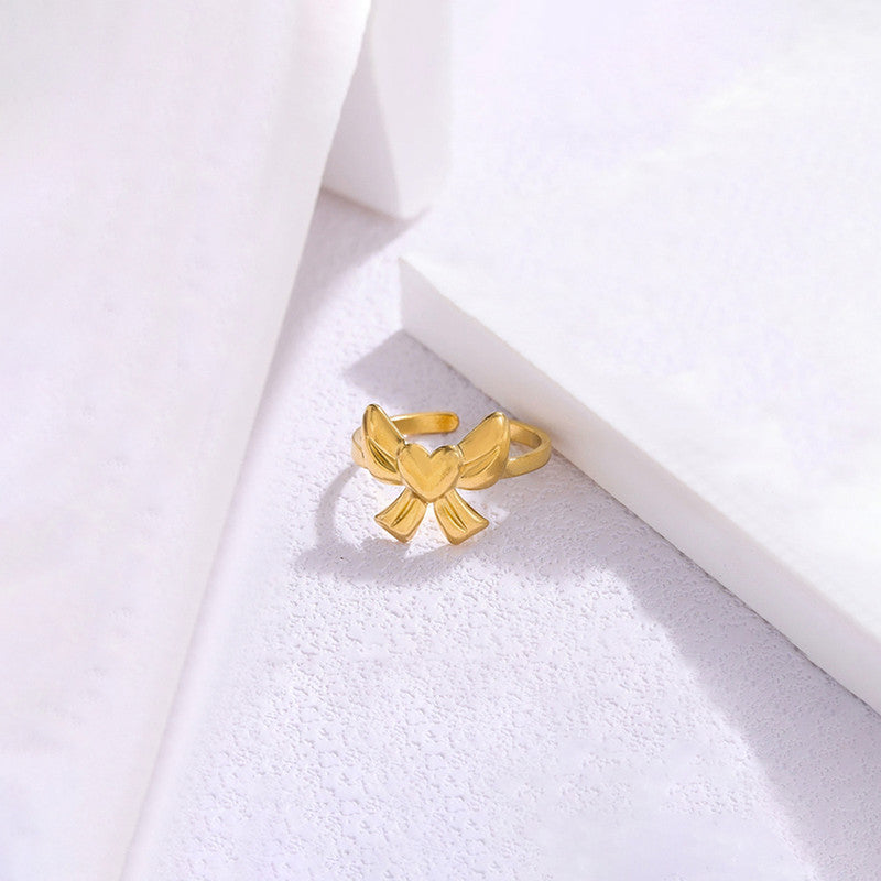 Gold-Plated Anti Tarnish Stainless Steel Bow Themed Adjustable Ring
