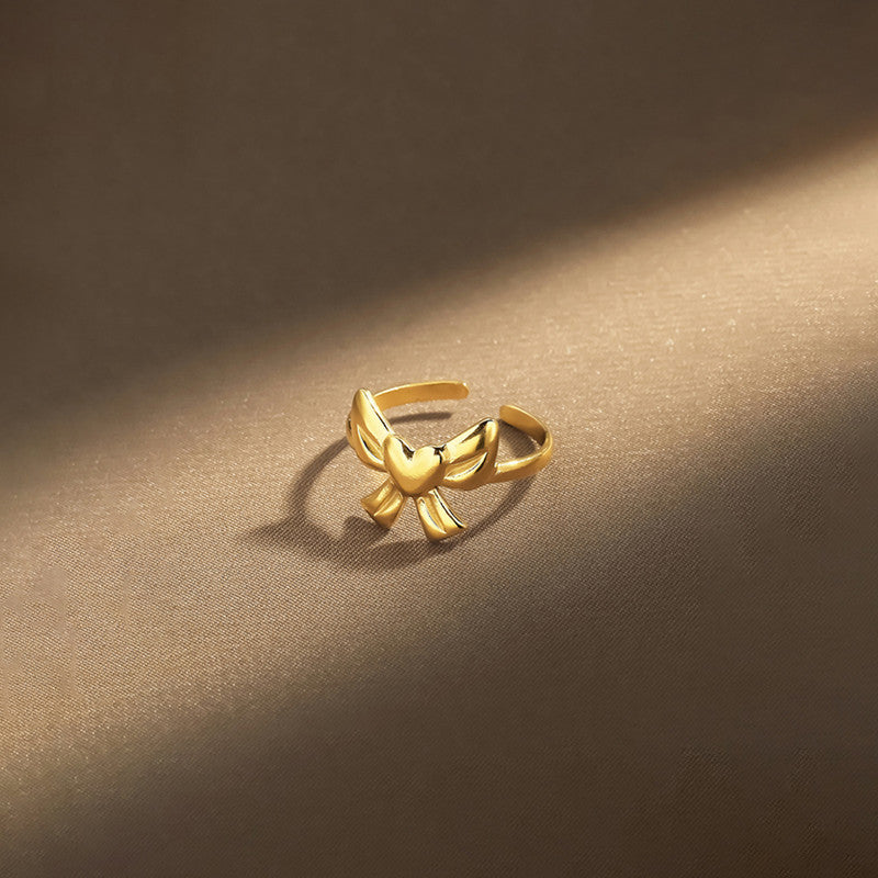 Gold-Plated Anti Tarnish Stainless Steel Bow Themed Adjustable Ring