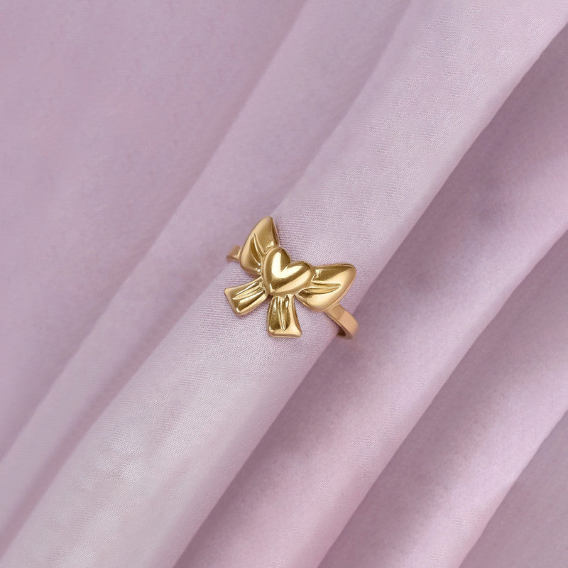 Gold-Plated Anti Tarnish Stainless Steel Bow Themed Adjustable Ring
