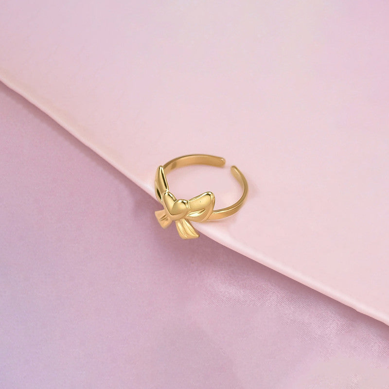 Gold-Plated Anti Tarnish Stainless Steel Bow Themed Adjustable Ring