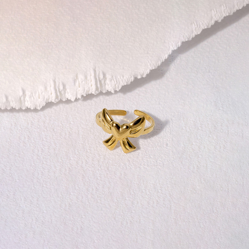 Gold-Plated Anti Tarnish Stainless Steel Bow Themed Adjustable Ring