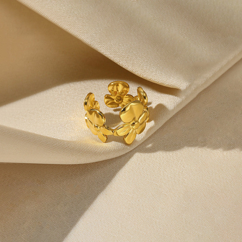 Gold-Plated Anti Tarnish Stainless Steel Floral Adjustable Ring