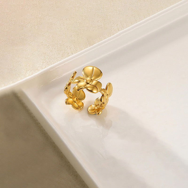 Gold-Plated Anti Tarnish Stainless Steel Floral Adjustable Ring