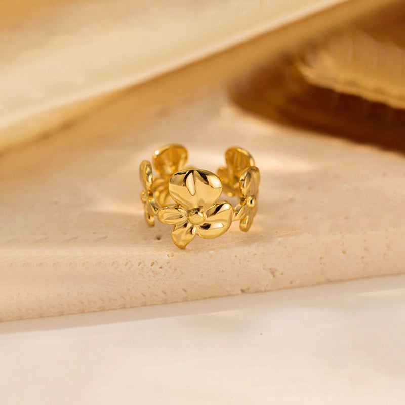 Gold-Plated Anti Tarnish Stainless Steel Floral Adjustable Ring