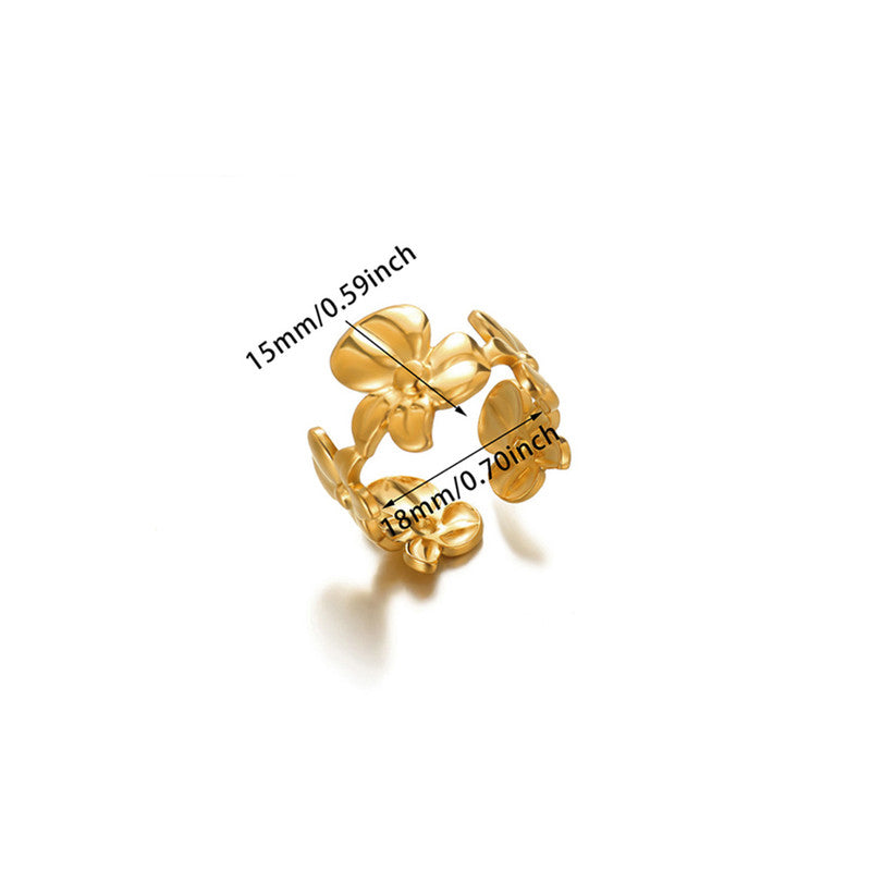 Gold-Plated Anti Tarnish Stainless Steel Floral Adjustable Ring