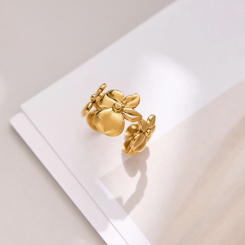 Gold-Plated Anti Tarnish Stainless Steel Floral Adjustable Ring