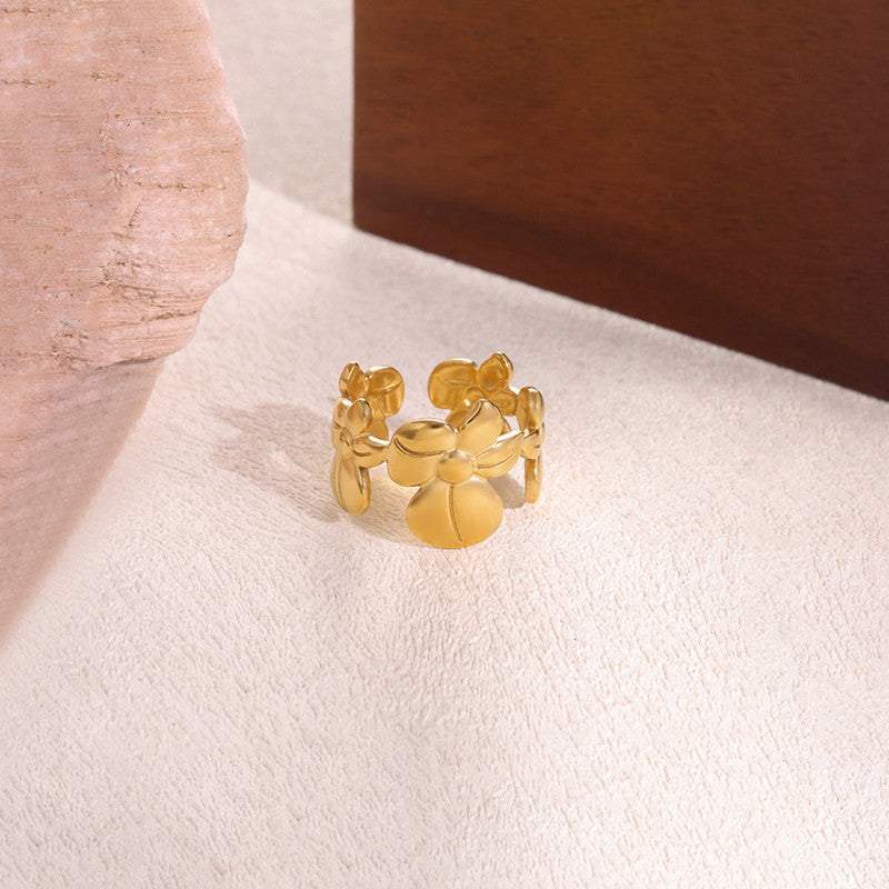 Gold-Plated Anti Tarnish Stainless Steel Floral Adjustable Ring