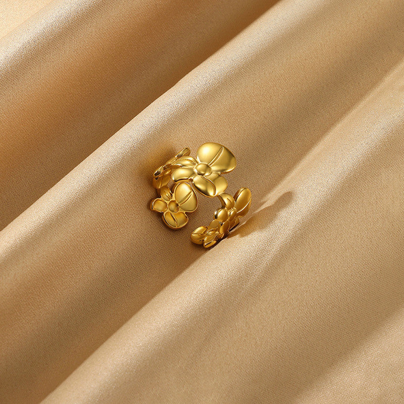 Gold-Plated Anti Tarnish Stainless Steel Floral Adjustable Ring