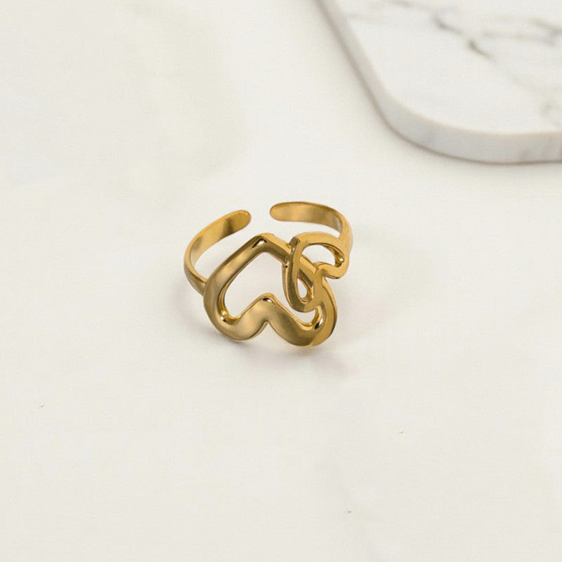 Gold-Plated Anti Tarnish Stainless Steel Heart Themed Adjustable Ring