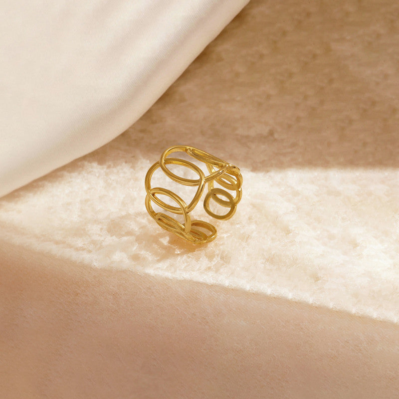 Gold-Plated Anti Tarnish Stainless Steel Endless Loops Adjustable Ring