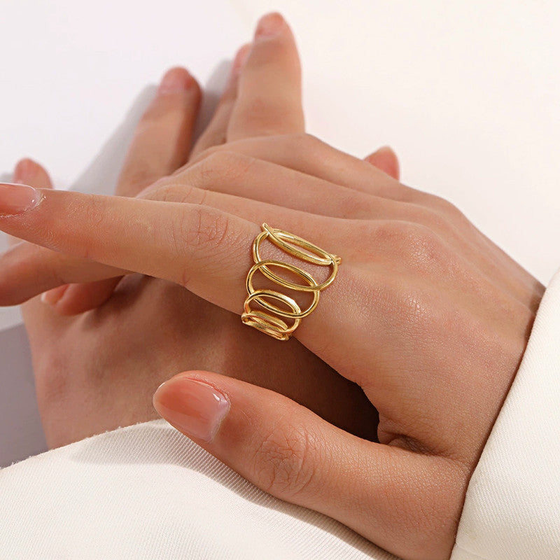 Gold-Plated Anti Tarnish Stainless Steel Endless Loops Adjustable Ring