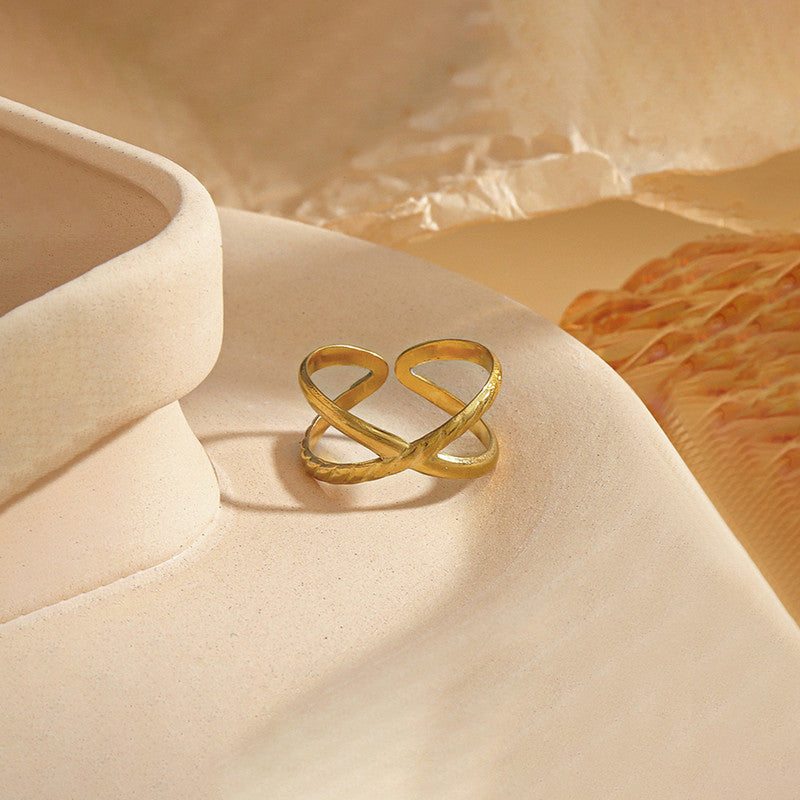 Gold-Plated Anti Tarnish Stainless Steel Cross Shaped Adjustable Ring